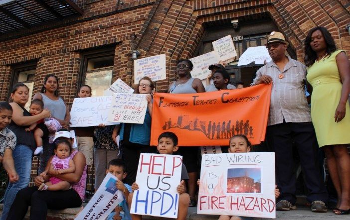 Tenants outside 410 E. 17th Street (Photo by Shannon Geis/Ditmas Park Corner)