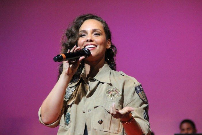 Alicia Keys performing at Edward R. Murrow High School. (Photo: Murrow English teacher Lisa Willner)