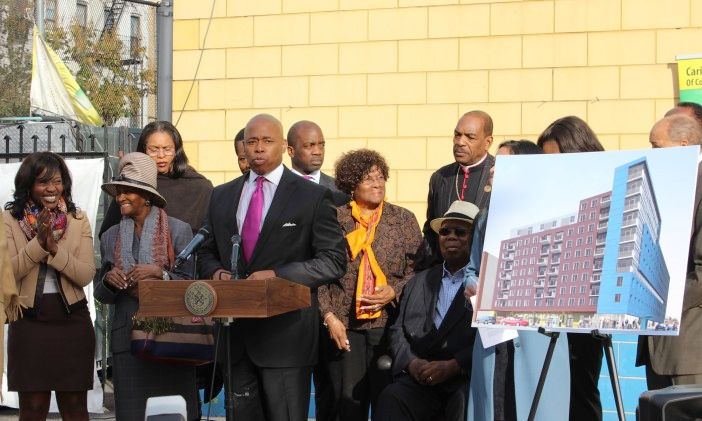 Borough President Eric Adams at Flatbush Caton Market. (Photo by Shannon Geis / Ditmas Park Corner)