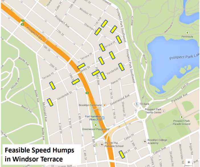 Map of potential speed hump locations via Brad Lander’s office