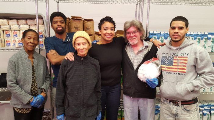 Neila, Janet, Daniel, Lucila, James, and Angel work to distribute turkeys. (Photo by Shannon Geis/Ditmas Park Corner)