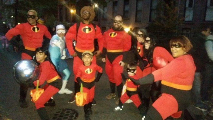 The Gonzalez and Loder families had the same group costume idea: to dress as superhero family The Incredibles! (Photo by Fort Greene Focus)