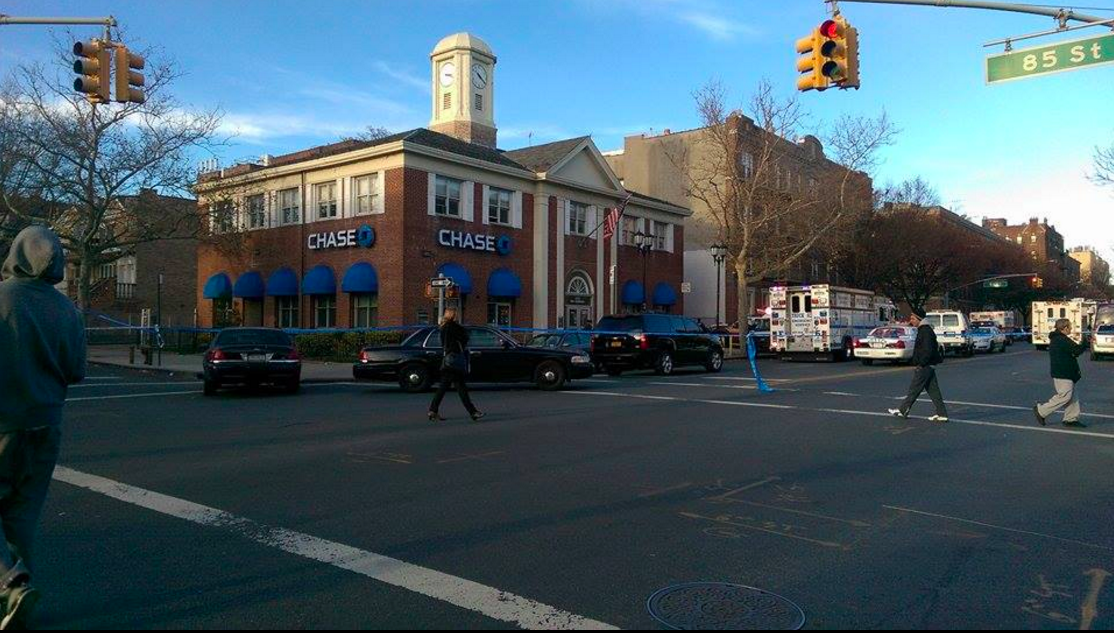 Police tape closed off the Bay Parkway block. (Photo by tipster Orkhan)