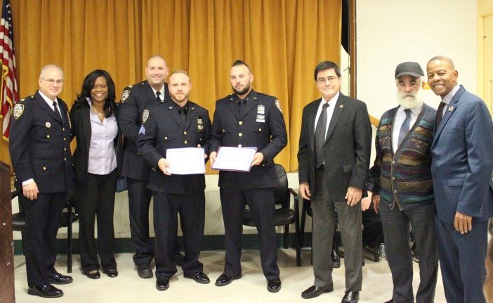 Sgt. Henderson and PO Defranco received the Cop of the Month award. (Photo by Shannon Geis/Ditmas Park Corner)