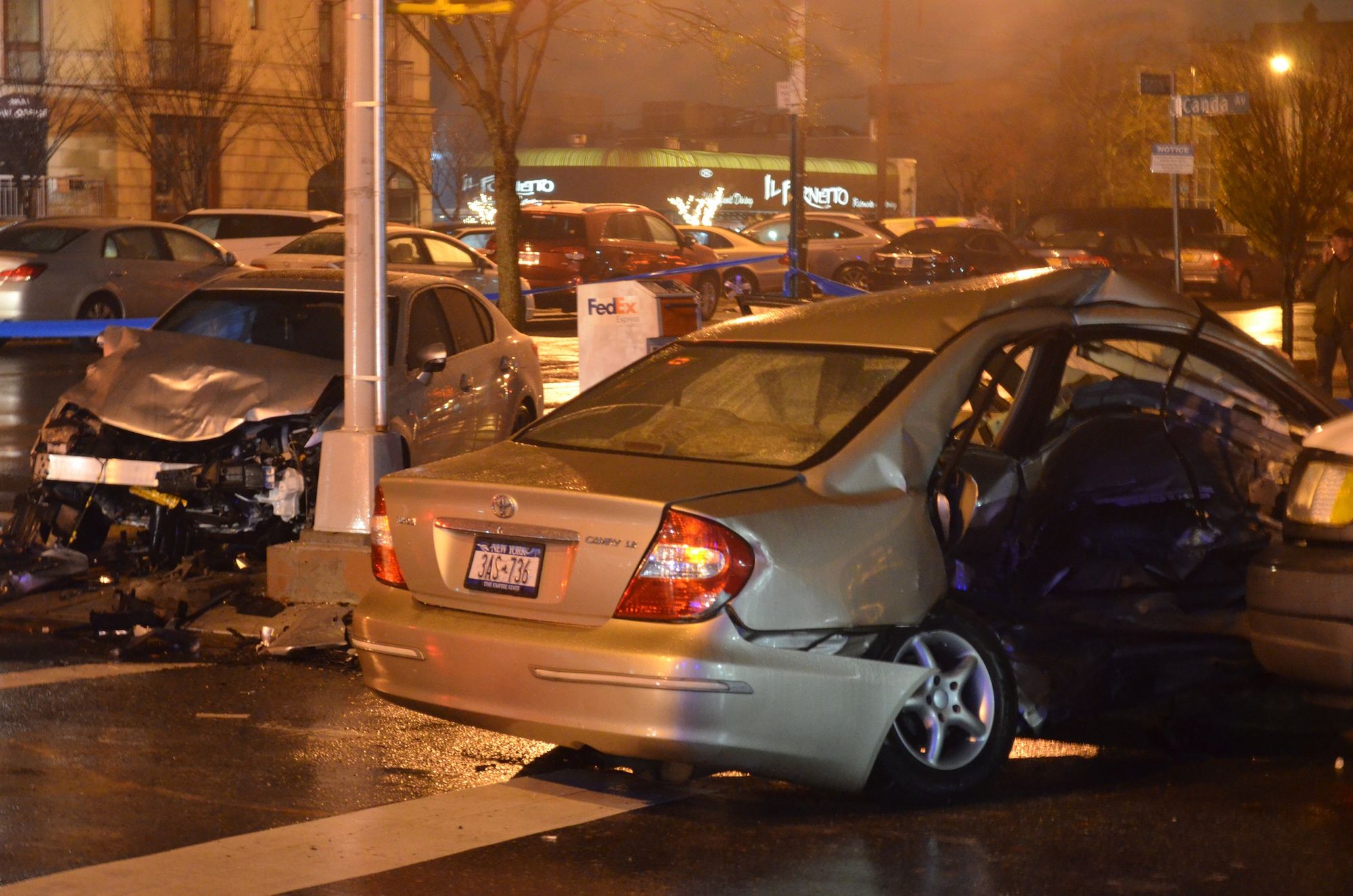 Scene of fatal car crash at Emmons and Nostrand Avenues.