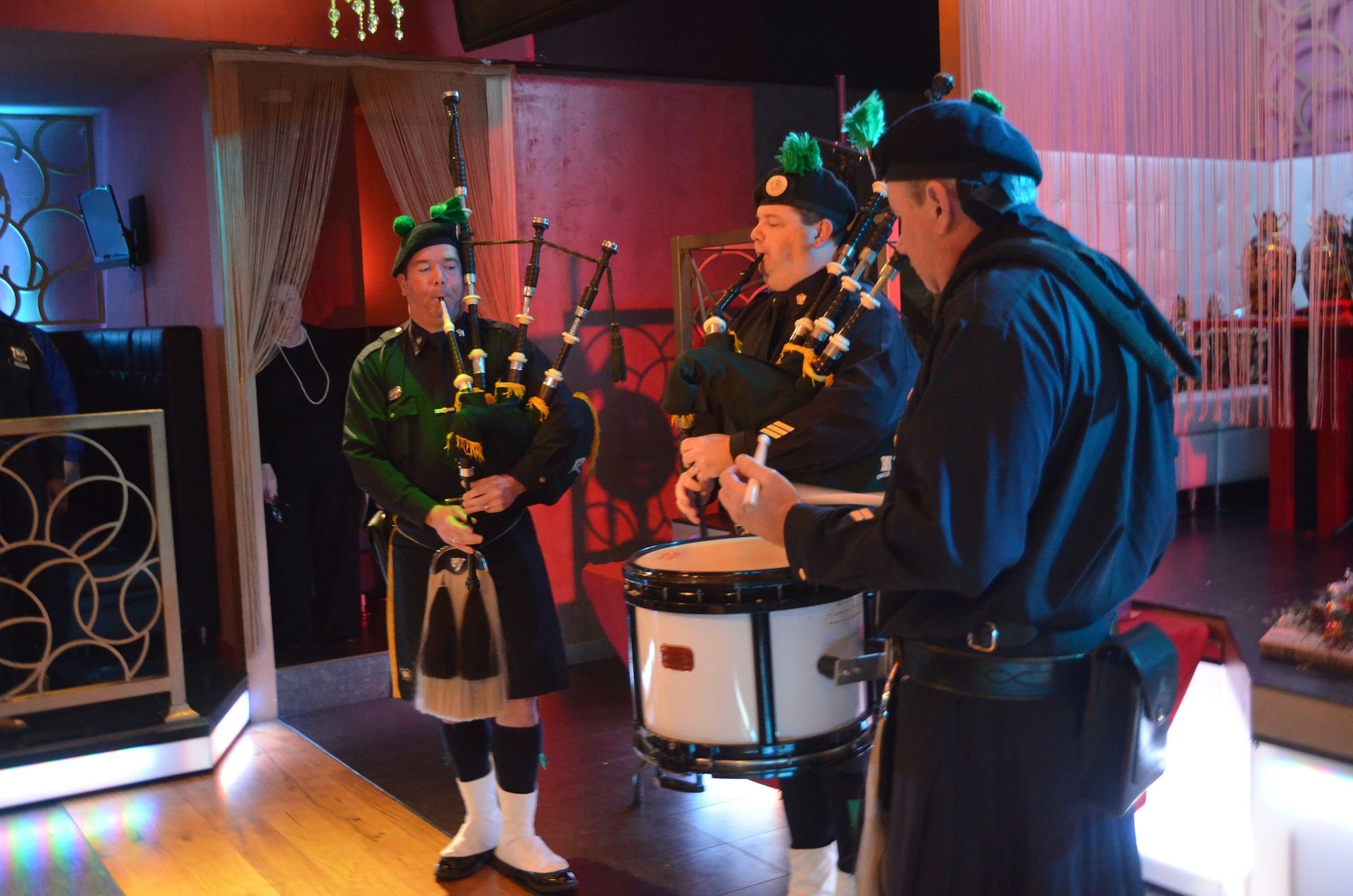 Members of the Pipes & Drums of the Emerald Society play the Be Proud Foundation's police appreciation luncheon.