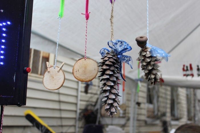 Homemade ornaments hang along the edges of the Houle's tent. (Photo by Shannon Geis/Ditmas Park Corner)