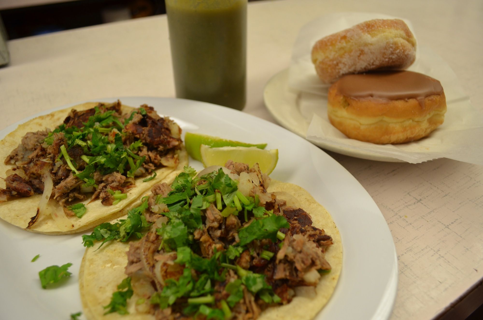 Beef tacos and donuts at Shaikh's Place. (Photo: Alex Ellefson / Sheepshead Bites)