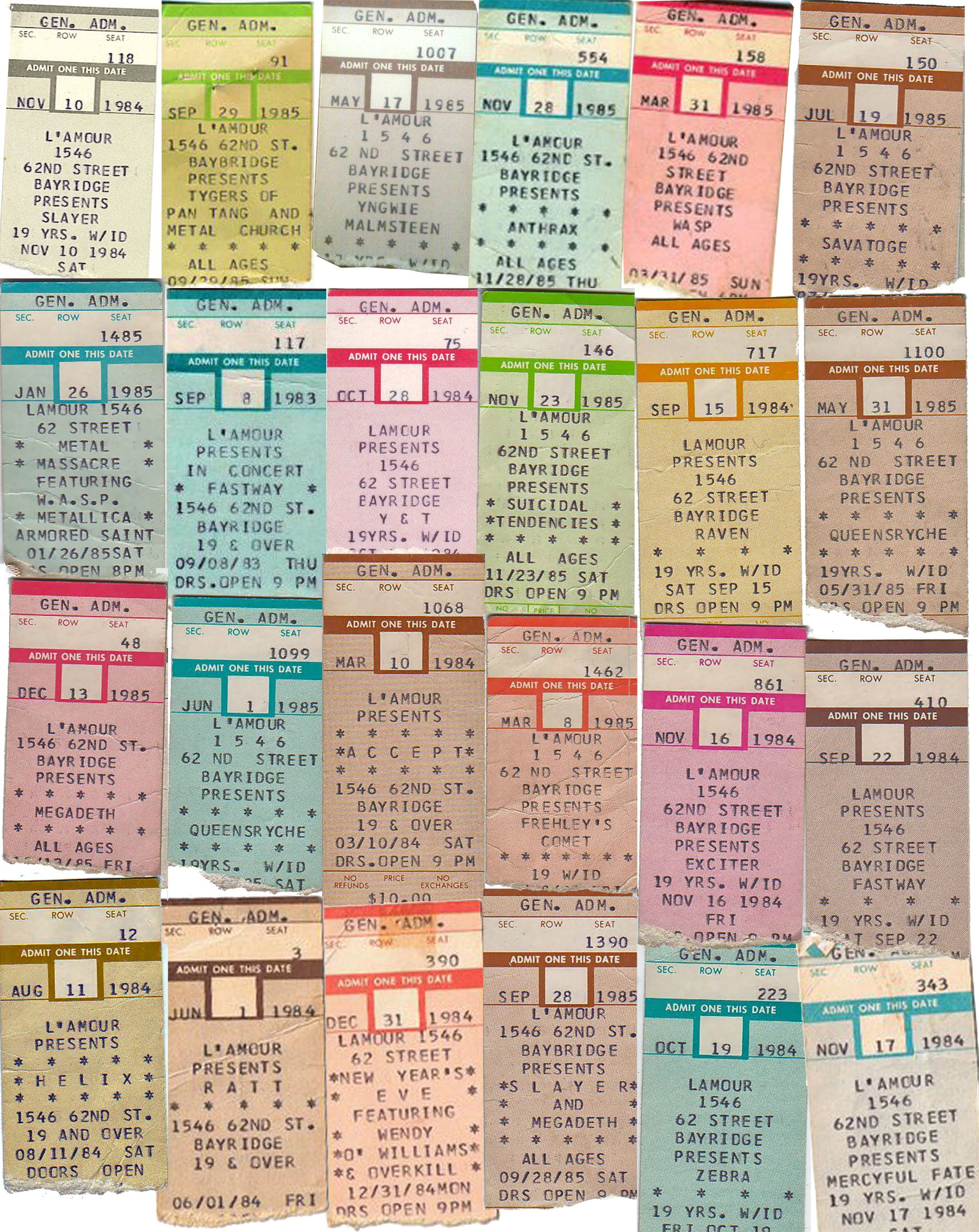 A collection of L'Amour ticket stubs - check out those wild lineups (image courtesy of Alex Kayne). 