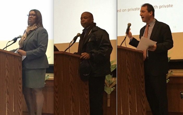 Public Advocate Letitia James, Brooklyn Borough President Eric Adams and City Council Member Brad Lander.