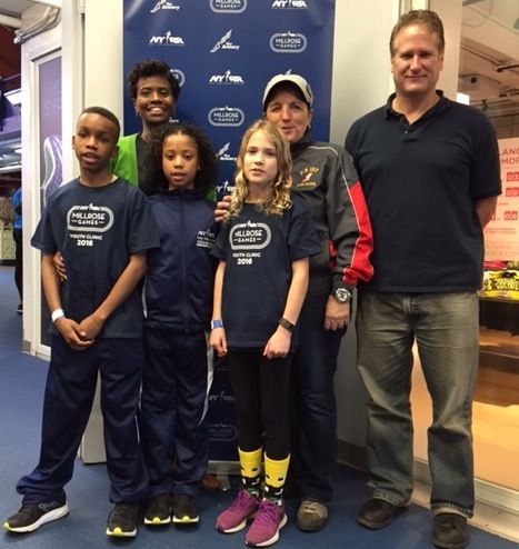 Kymoy Phillips, Karess Pringle-Wishner, and Rosie Coats (front), with their parents/coaches Yvonne Pringle, Diane Gilhuley, and Greg Coats (back). (Photo courtesy of New York Road Runners.)