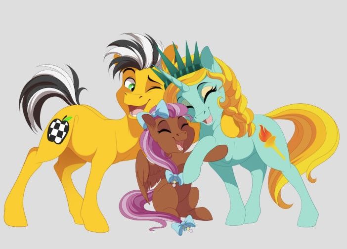 Ponycon mascots Cabbie, Bowtie, and Liberty
