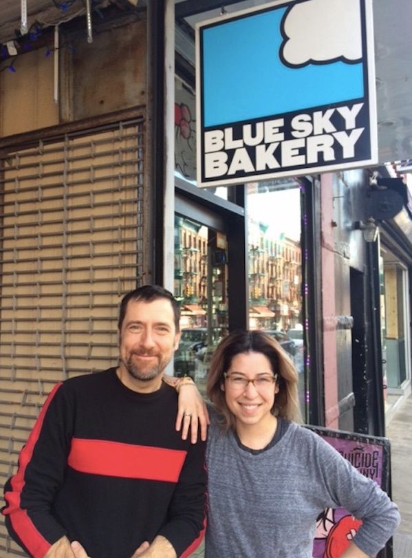 Blue Sky Bakery owner Erik Goetze with artist Terri Frohman
