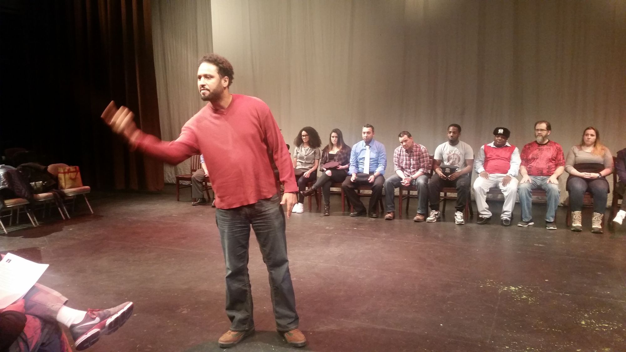 Crown Heights resident Jason Warwin with the first monologue of the night. (Photo by Heather Chin/Fort Greene Focus)