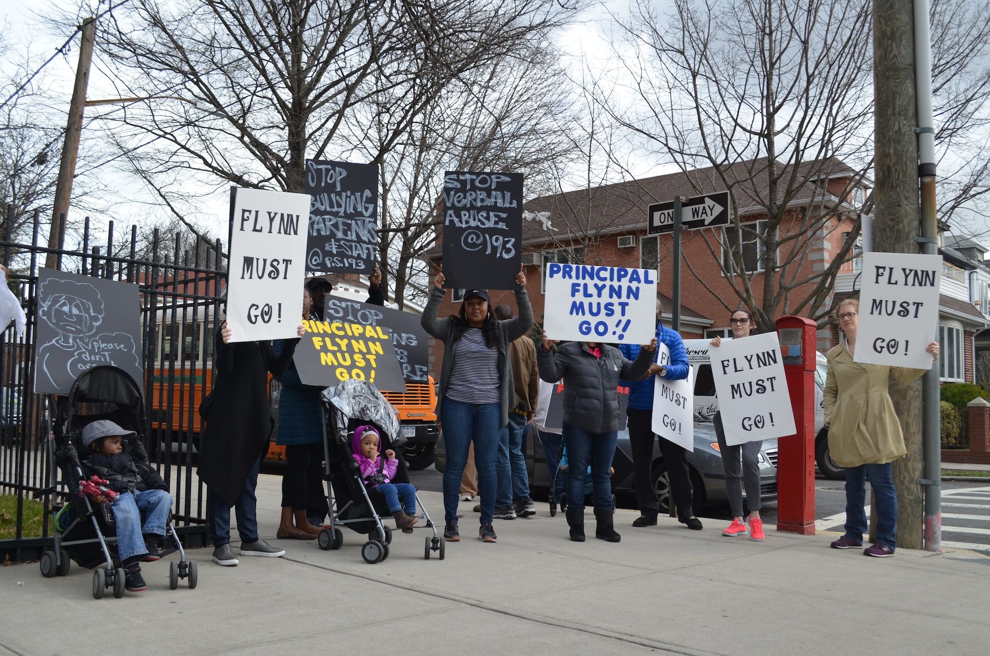 Parents rallying outside P.S. 193. (Photo: Alex Ellefson / Sheepshead Bites)