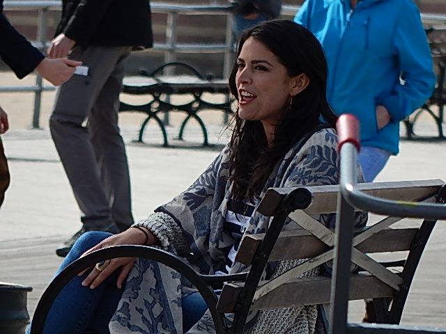 SNL cast member Cecily Strong shooting a segment on the Coney Island boardwalk. (Photo: Mike Wright / Facebook)