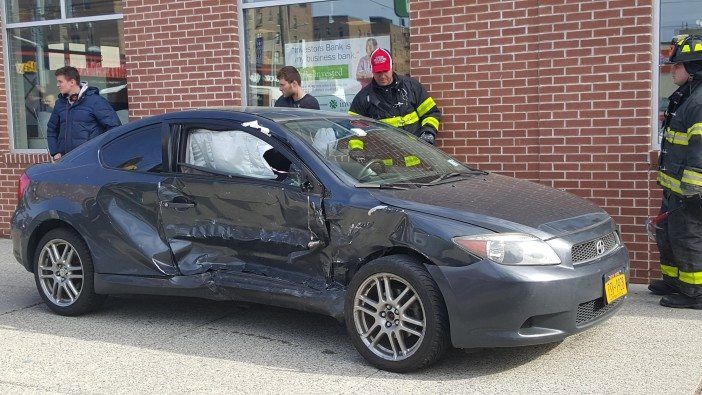 The Scion involved in the crash on Nostrand Avenue. (Photo: Stacey Kraus)