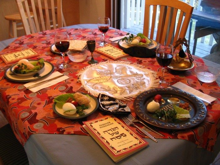(A traditional Seder courtesy Wikimedia Commons) 