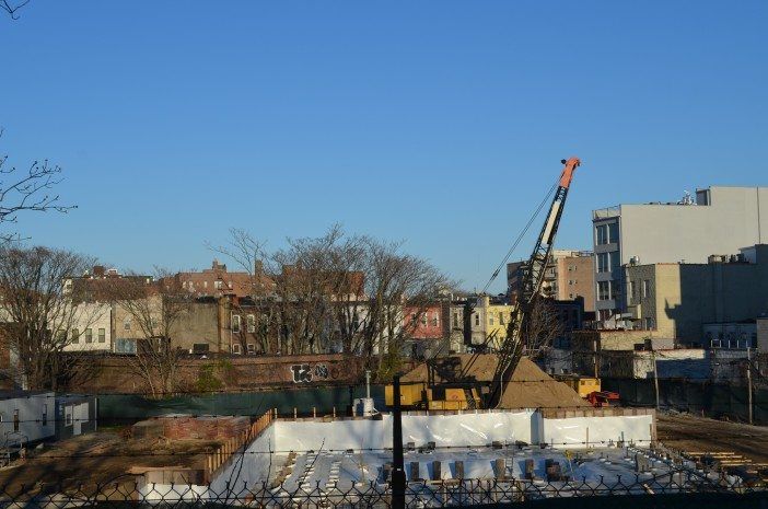 The foundation is nearly complete at 1501 Voorhies Avenue. (Photo: Alex Ellefson / Sheepshead Bites)