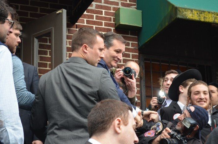 Senator Ted Cruz shaking hands outside the Chabad Neshama Center in Brighton Beach. (Photo: Alex Ellefson / Sheepshead Bites)