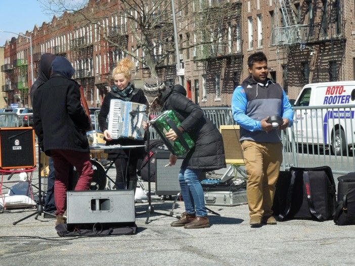 The Famous Accordion Orchestra setting up. 