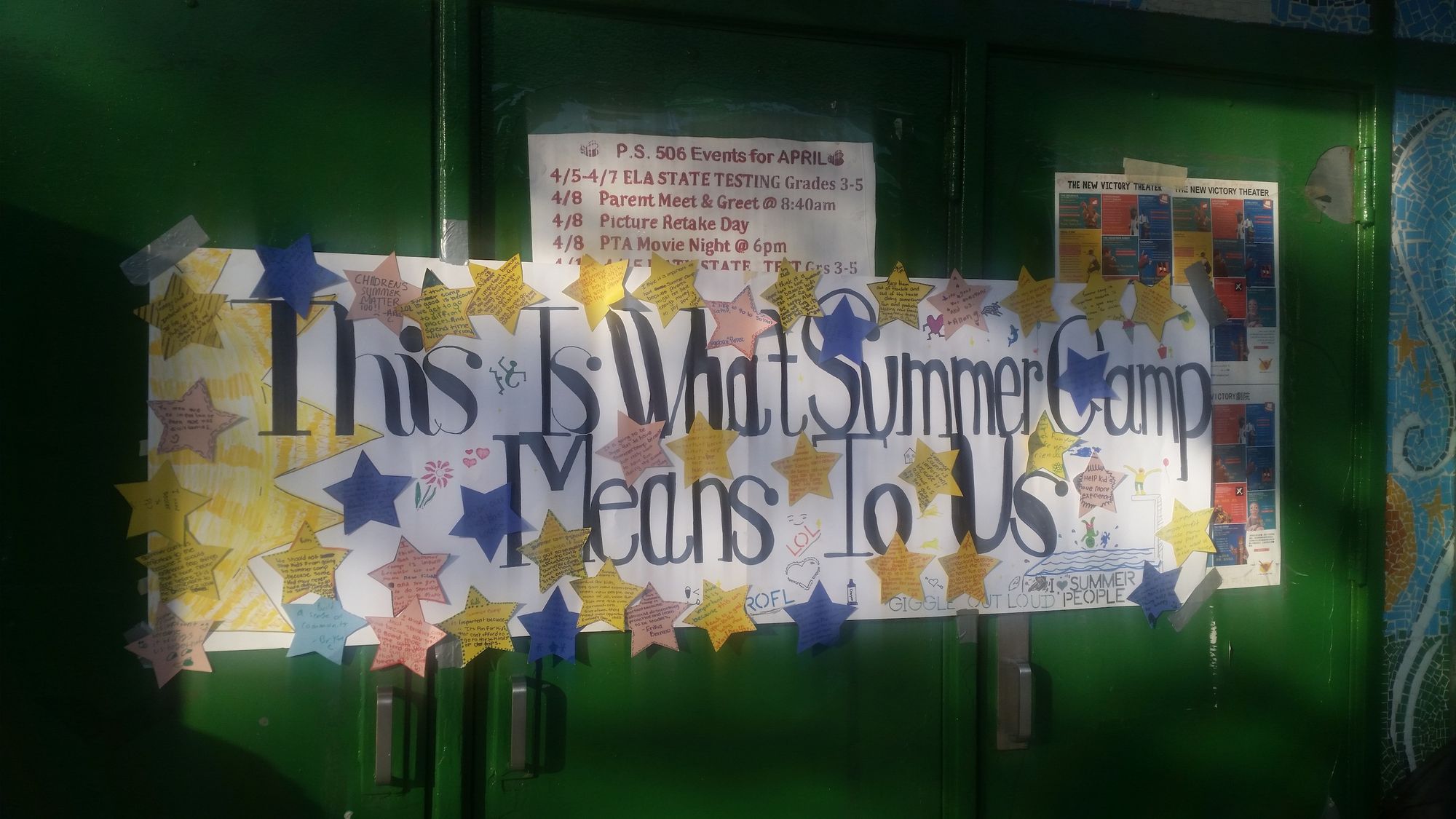 Students at PS503/506's CFL program made this sign to express their support for restoration of their budget. (Photo by Heather Chin/Sunset Park Voice) 