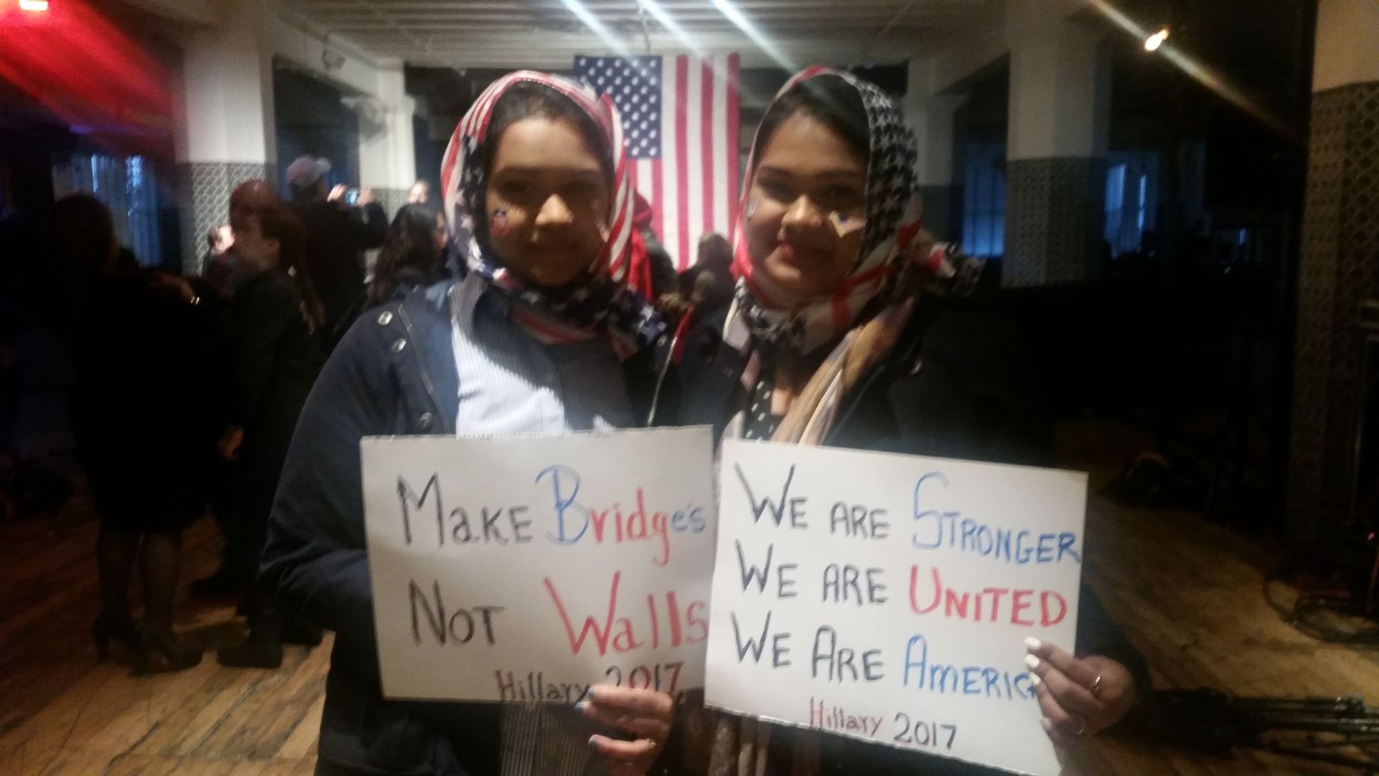 Aliza and Rida Fatima of Queens Village came to support and meet Hillary Clinton in Industry City on Saturday, April 9. (Photo by Heather Chin/Sunset Park Voice)