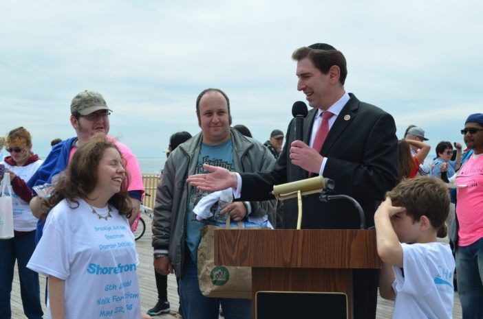 City Councilman Chaim Deutsch speaking at the Shorefront Y's Sixth Annual Walk for Autism. (Photo: Alex Ellefson / Sheepshead Bites)