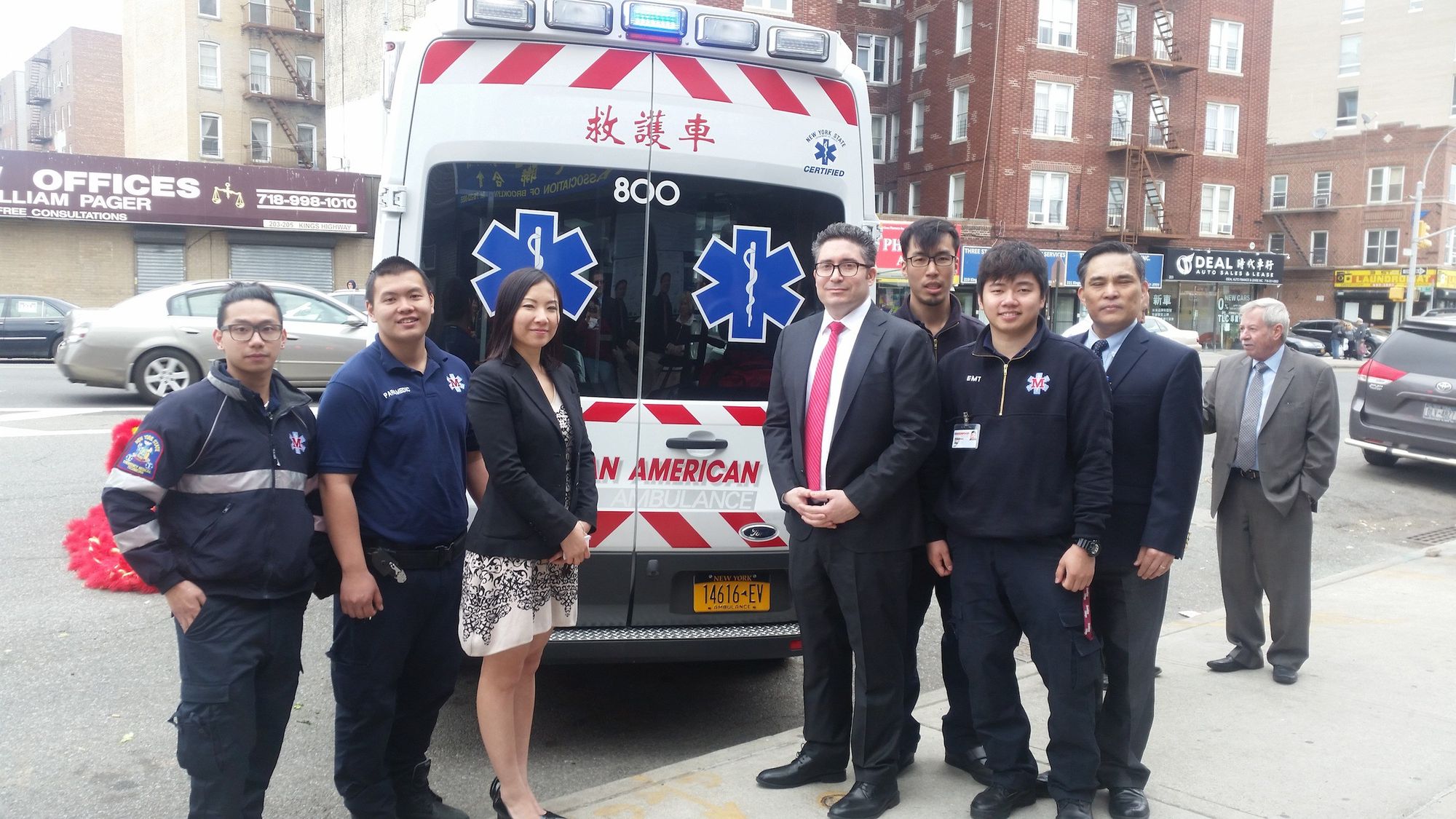 Some members of the team behind making the Asian American Ambulance a reality. (Photo by Heather Chin / Sunset Park Voice )
