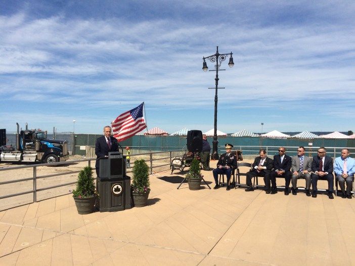 Senator Chuck Schumer speaking during the announcement of the completion of the Sea Gate Reach project. (Photo provided by Senator Chuck Schumer's office)