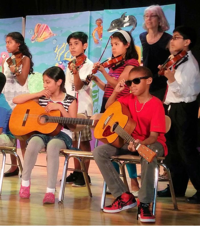 (Students Angelina, Maria, Alexis, Melanie, and Jayson prepare for the spring recital. Teacher Judy Brandwein and Ahyaan) 