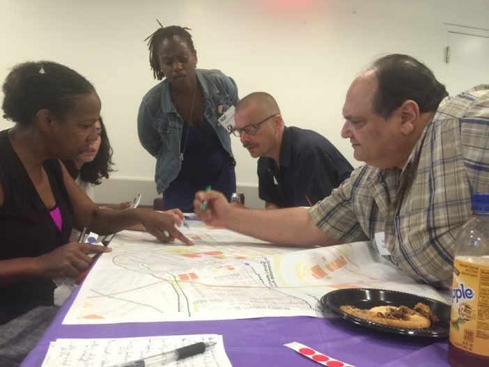 Bob Diamond mapping out his proposal (Courtesy Fort Greene Focus/Justin Fox)