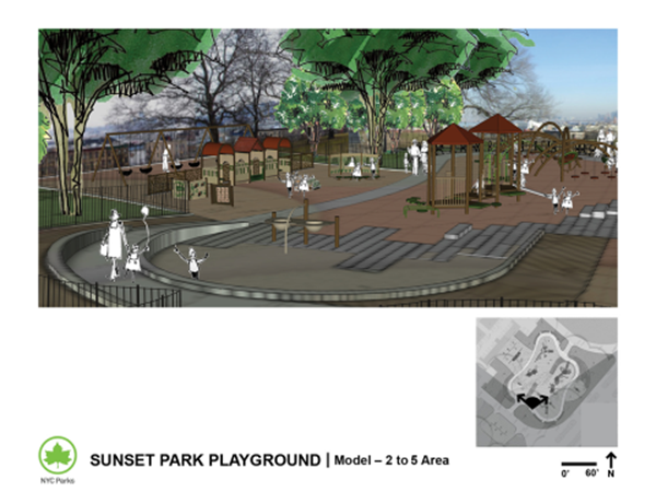 Early rendering of the playground. Courtesy of the Parks Department.