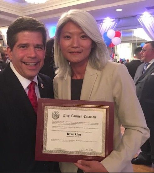 Irine Chu with Councilman Vincent Gentile (Photo via Stars & Stripes Democratic Club)