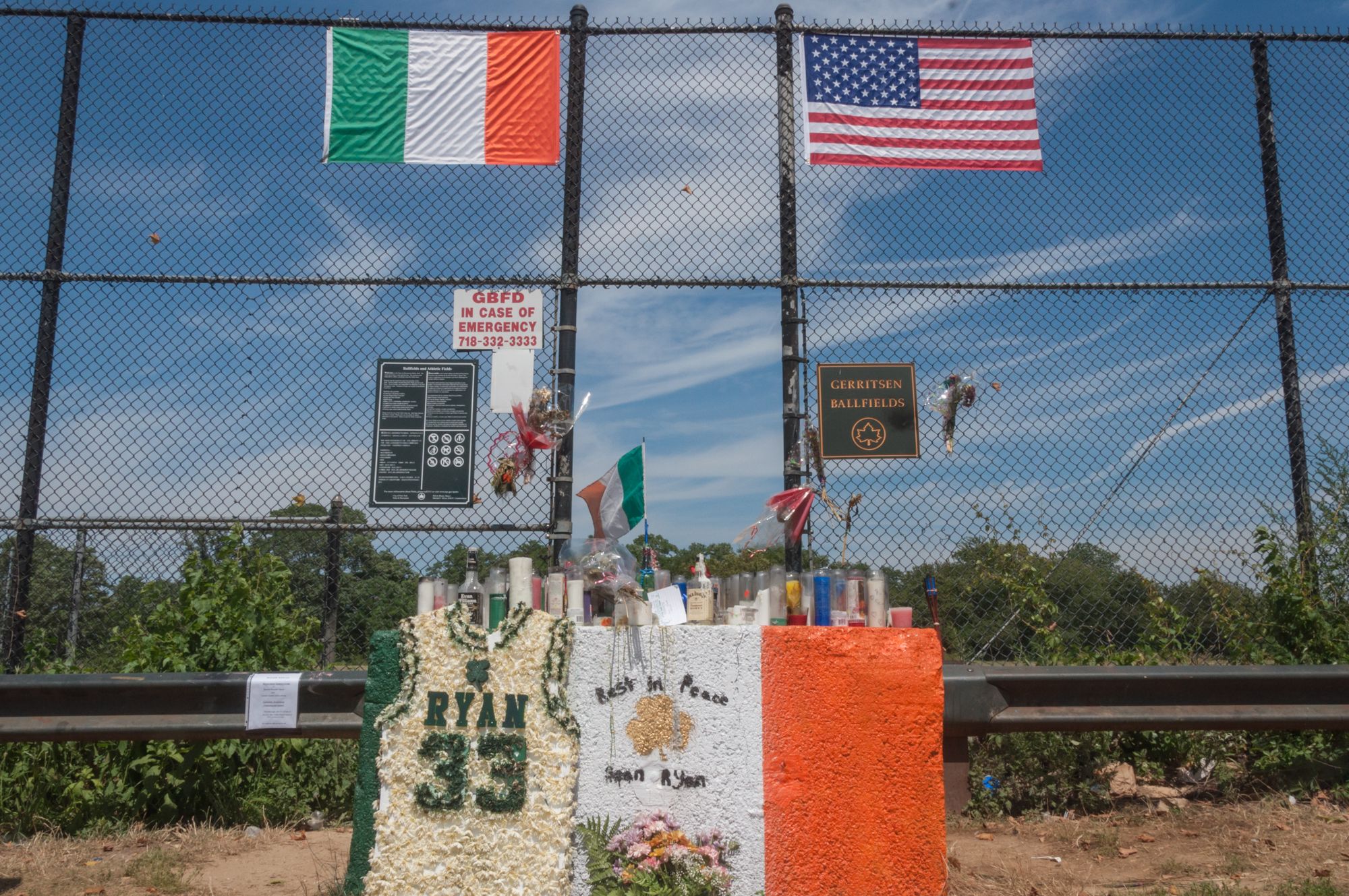 A memorial for Sean Ryan at the Gerritsen Beach ballfields. Photo by Jon Farina.