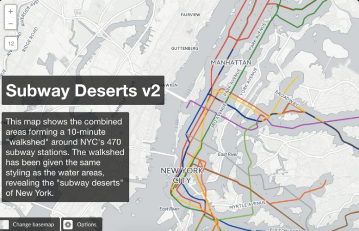 The areas in gray are serviced, while those still mapped are "deserts".(Courtesy Twitter/Chris Whong)