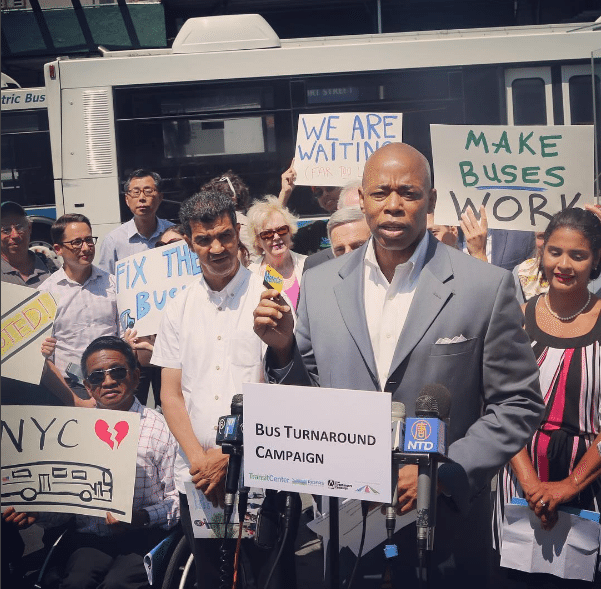 Brooklyn Borough President Adams spoke out forcefully in favor of bus improvements. (Courtesy Instagram/BPEricAdams)