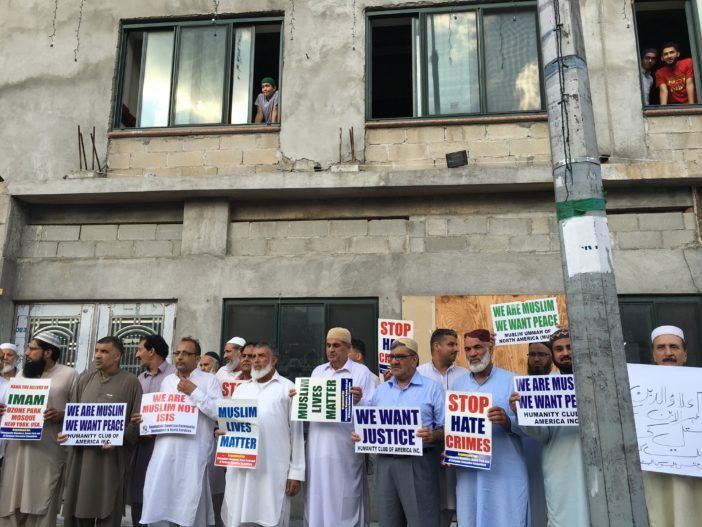 Neighbors gather on Coney Island Avenue in solidarity for the two Muslim men killed in Ozone Park on Saturday. (Photo by Ditmas Park Corner)