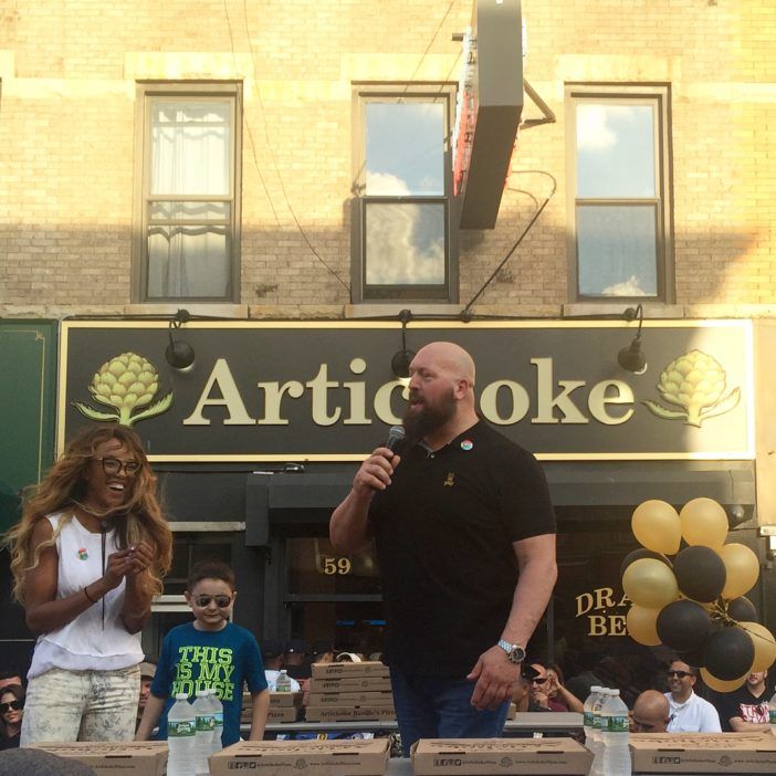 WWE's Alicia Fox (l.) and The Big Show (r.) introduced the contest. (Courtesy Park Slope Stoop/Justin Fox)