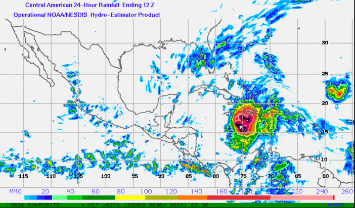 Hydro-Estimator, Central America Oct 4 2016. (Photo via NOAA Center for Satellite Applications and Research)