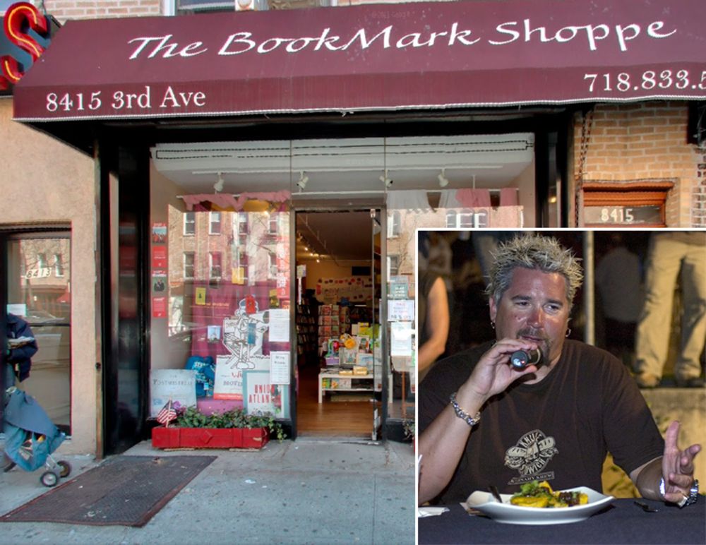 BookMark Shoppe photo via Elizabeth Strout; Guy Fieri photo via Wikipedia
