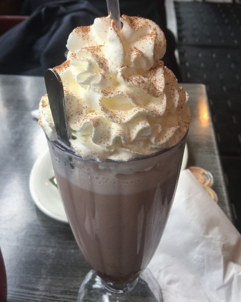 A chocolate egg cream at Tom's Restaurant. (BKLYNER/Justin Fox)