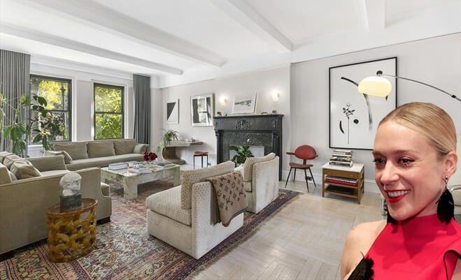 Apartment photo via Corcoran, photo of Chloe Sevigny by Arthur Kade via Wikipedia