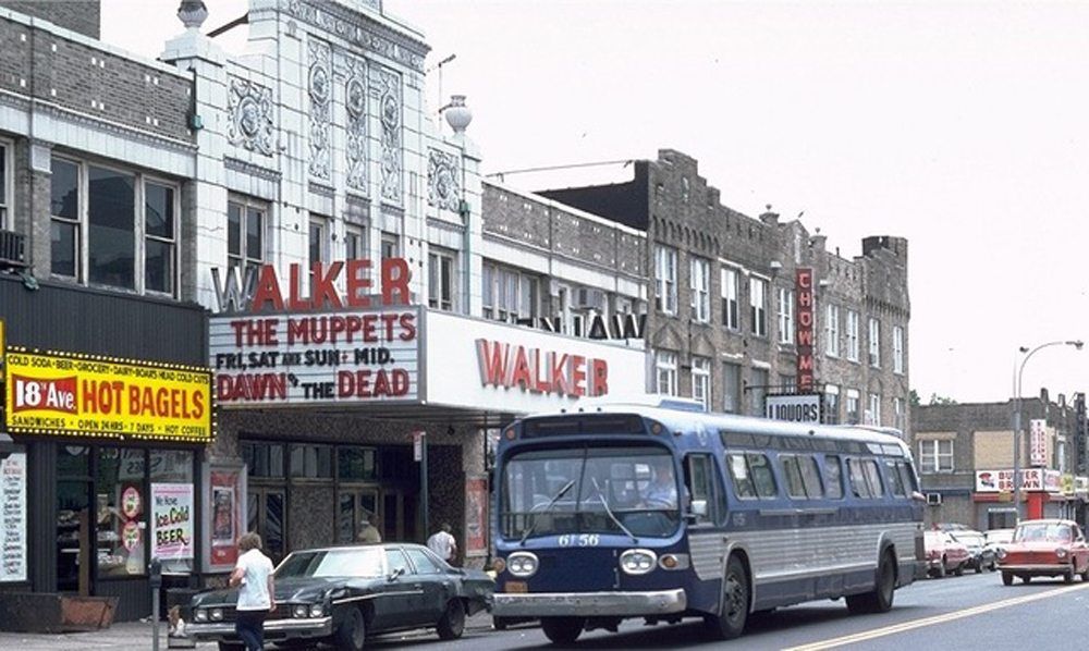 The Walker Theater, back in the day, 1978 or later judging by the movies listed on its marquee. (Photo via Cinema Treasures)